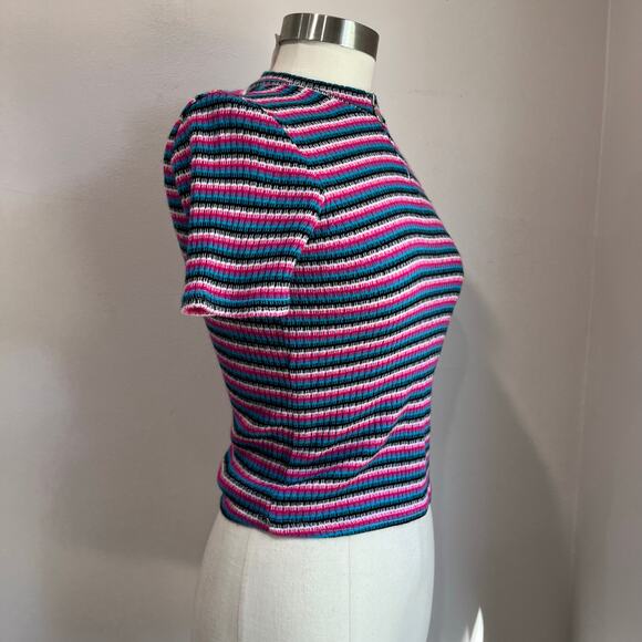 Y2K Vintage Striped Ribbed Cropped Half Zip Heart Charm Juniors Size L (12-14) - Picture 2 of 9